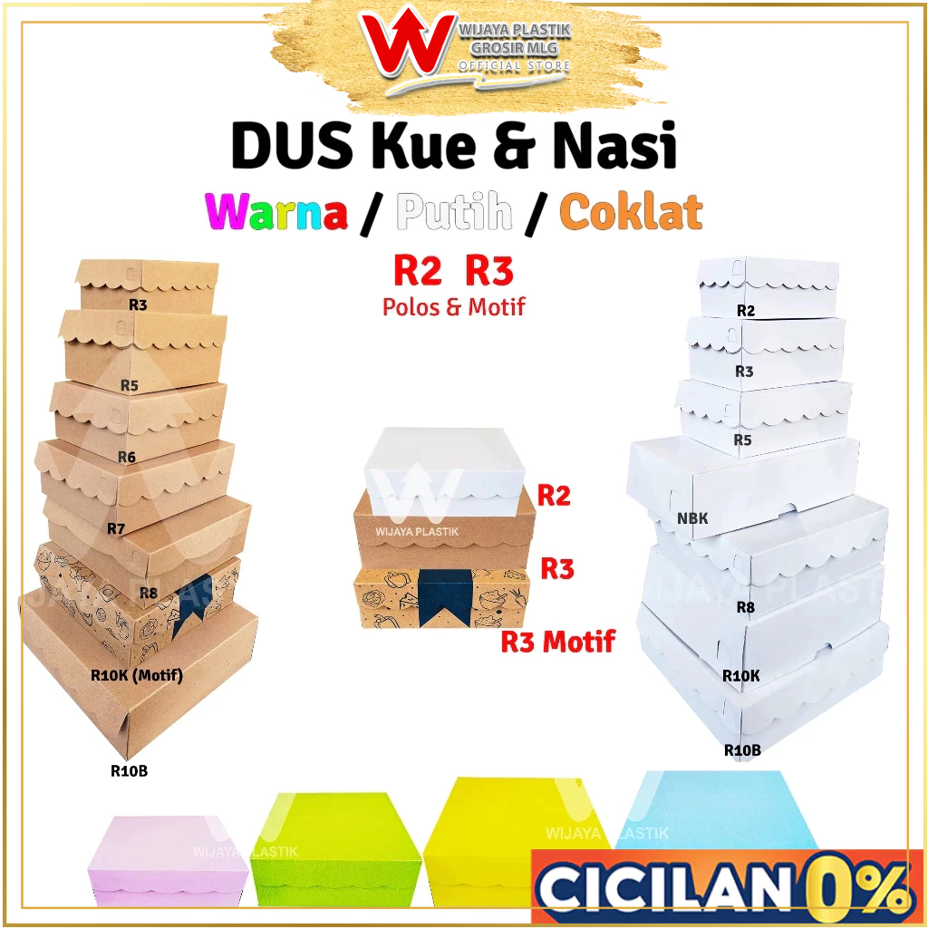 [50Pcs] Dus Kue ( R2 ) Warna / Putih / Coklat --- 50 pcs @1/2 PACK | Duplex & Kraft karton polos mot