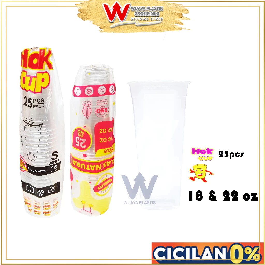 Gelas Plastik Slim ( 18 22 oz ) [Hok/Tip Top/Merak/TenTen] --- 25 50 pcs @Slop | cup tinggi plastik 