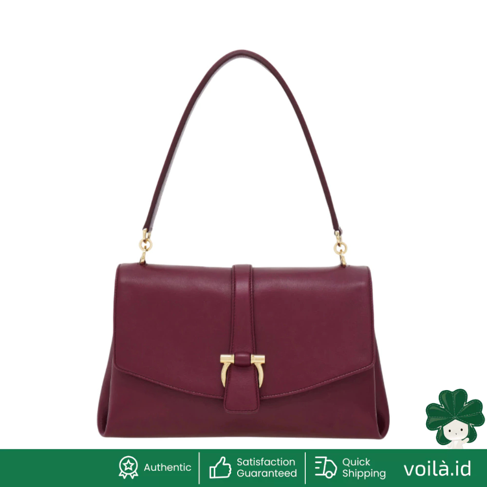 Front Flap Small Leather Shoulder Bag Plum