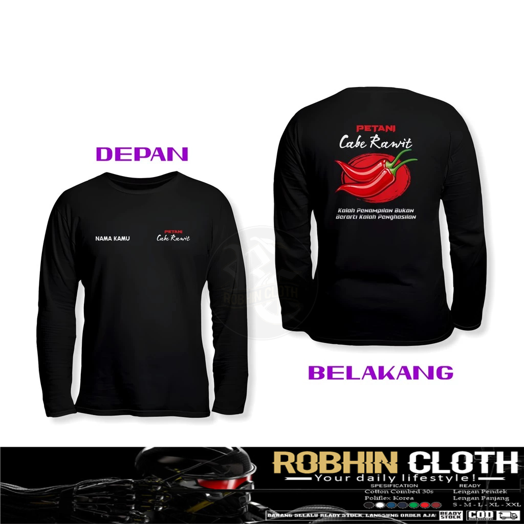 Kaos Baju Petani Cabe Rawit Gratis Nama Kamu DB Lengan Panjang Kaos Distro