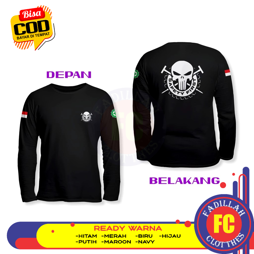 Baju Kaos SAFETY FIRST Tojok Sawit Desain Tengkorak Petani Sawit DB Lengan Panjang Kaos Distro