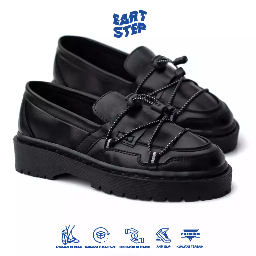 Sepatu Pantofel Loafers Hitam Pria Chunky Sole Tebal 39-45