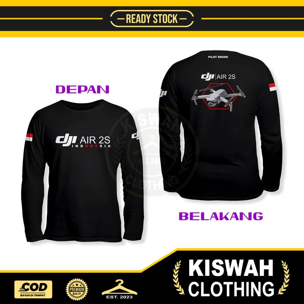 Kaos Tshirt DJI Air 2S Indonesia DB Lengan Panjang Kaos Distro