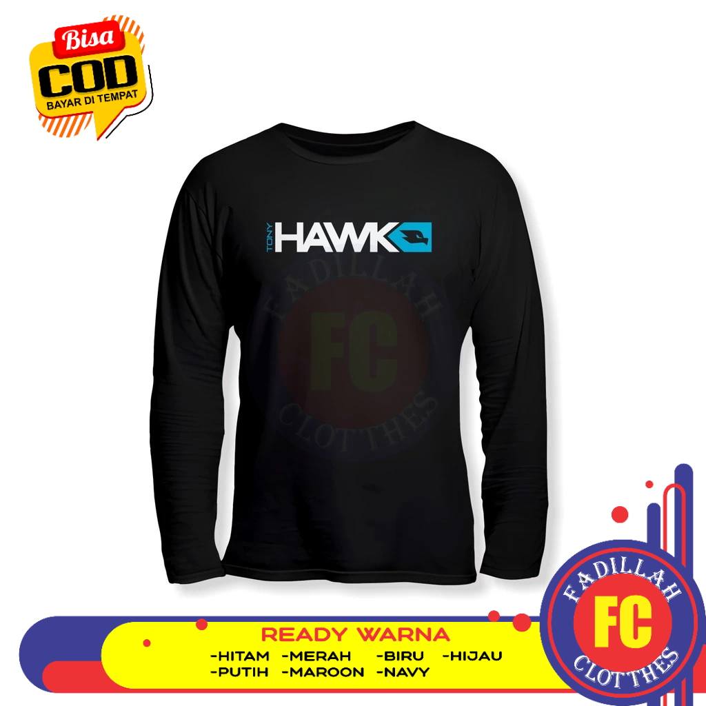 Baju Kaos Tony Hawk Logo Lengan Panjang Kaos Distro