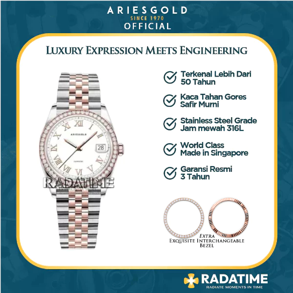 Jam Tangan Wanita Aries Gold B-1069R-2TR-RW Heritage Free Bezel 100% Original