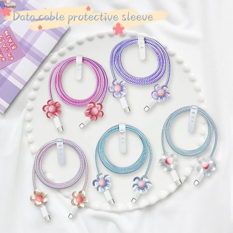 1 Set 4 item Pelindung Kabel Carger Motif Bunga Pelindung Kabel Data Kawat Kabel Data HP Untuk Iphon