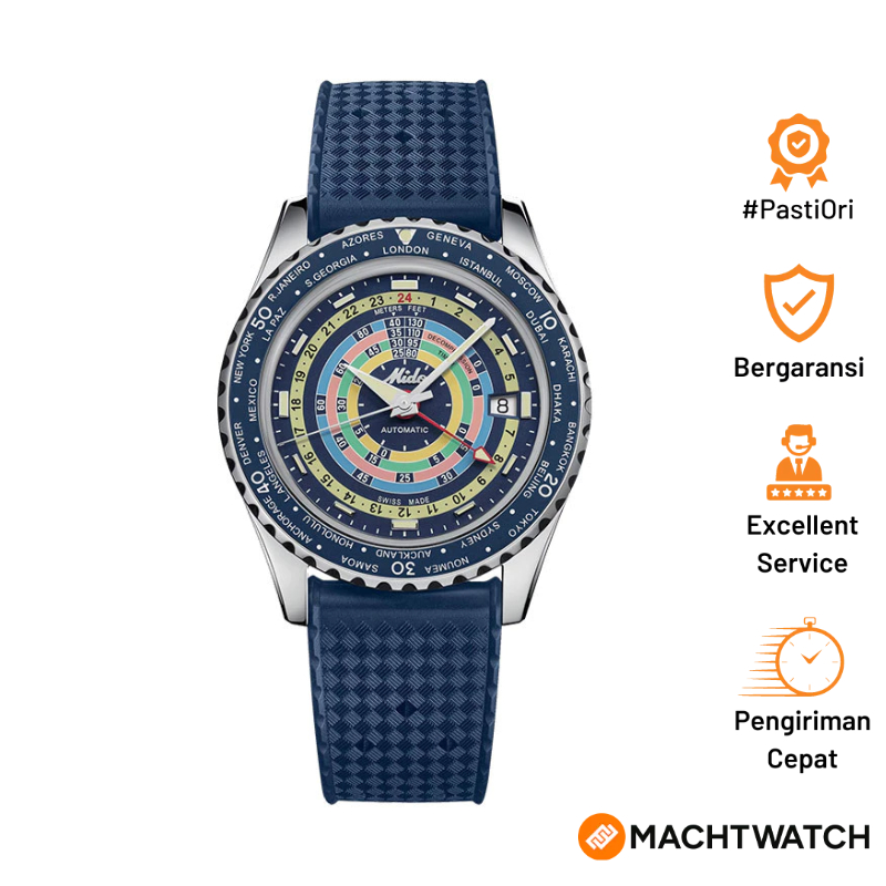 Jam Tangan Pria MIDO Ocean Star M026.829.17.041.00 Decompression Worldtimer Dial Blue Rubber Strap +