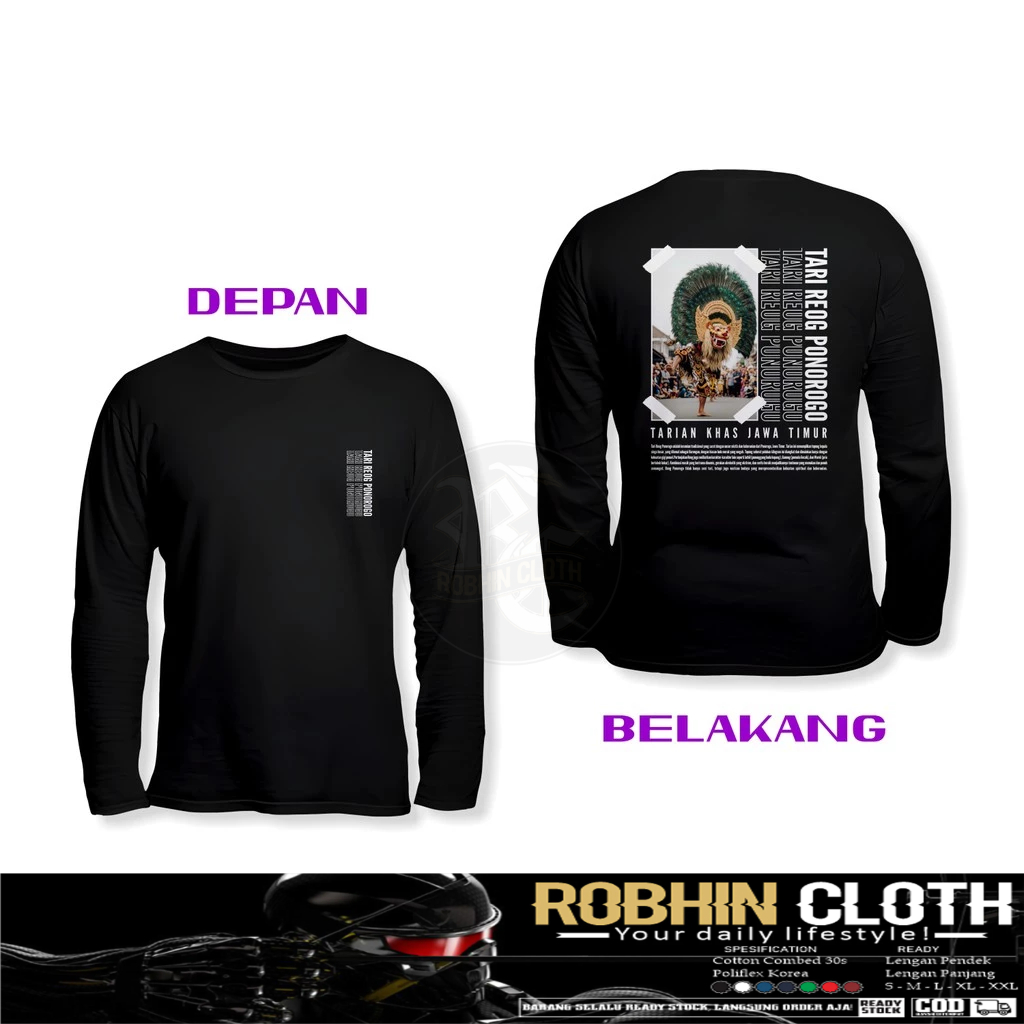 Kaos Baju Tari Reog Ponorogo Tarian Khas Jawa Timur DB Lengan Panjang Kaos Distro