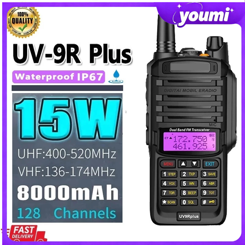 HT BAOFENG  UV-9R Plus: Radio Dual Band 8W, Baterai Tahan Lama 8000mAh untuk Profesional