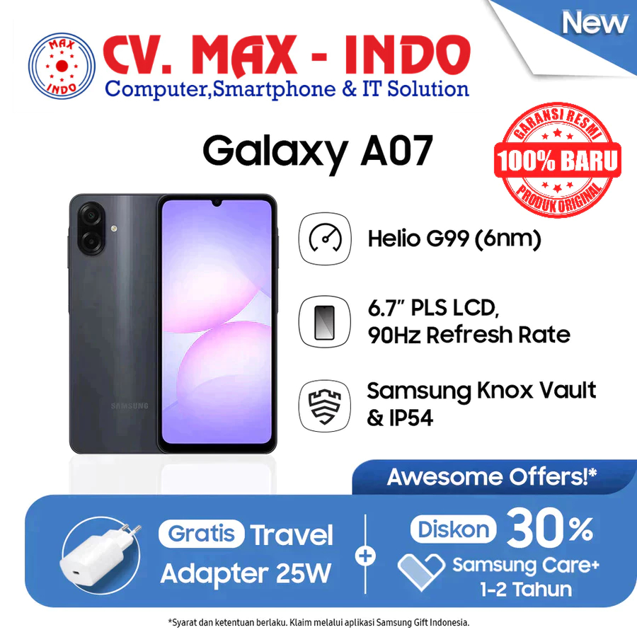 SAMSUNG GALAXY A07 4G 8GB/256GB (SM-A075F/DS) 6.7" GARANSI RESMI