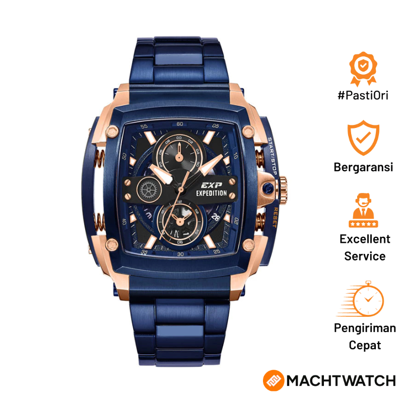 Jam Tangan Pria Expedition Chronograph E 3008 GC BURBU Men Blue Dial Blue Stainless Steel Strap