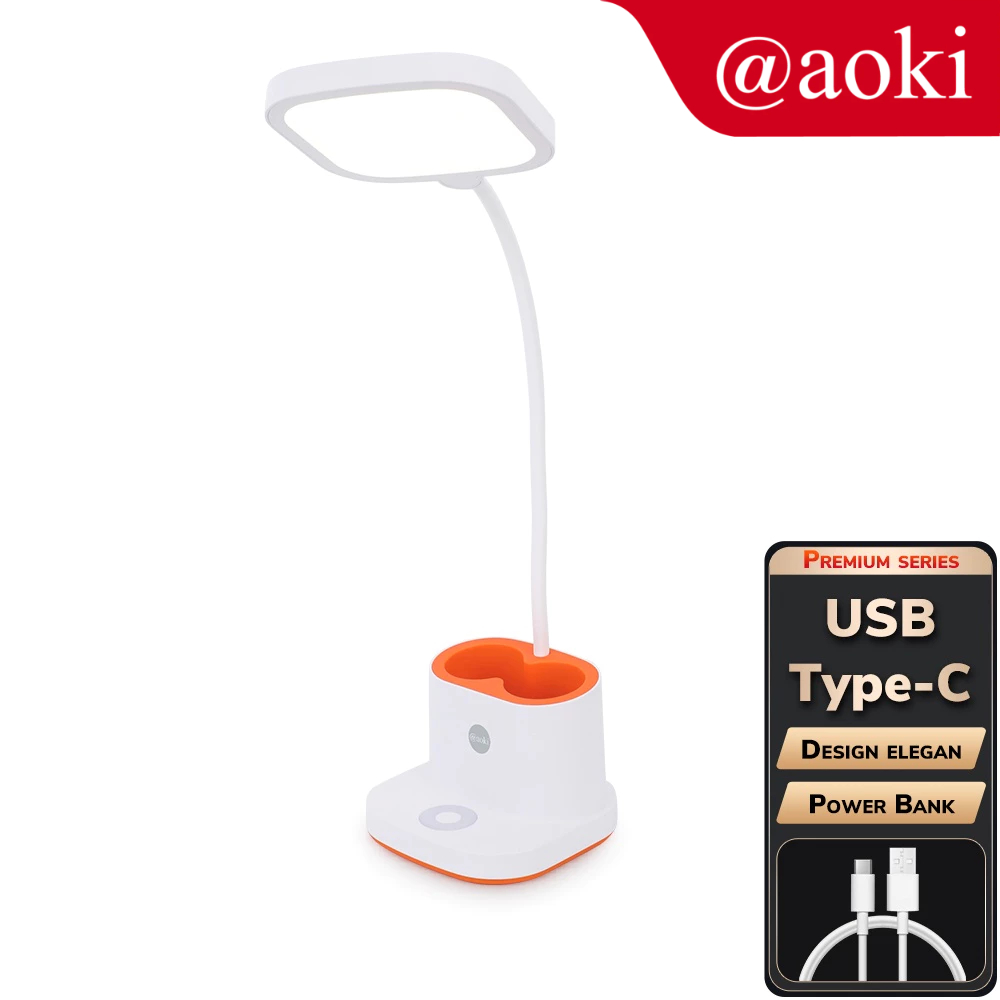 AOKI Lampu belajar premium USB-C power bank tempat pulpen super terang lampu tidur warna macaron