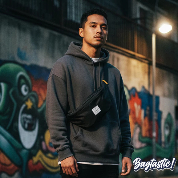 BAGTASTIC Tas Kalibre Original HURLEY Waistbag Black - Bahan Nylon Ripstop Waterproof 3L Muat HP