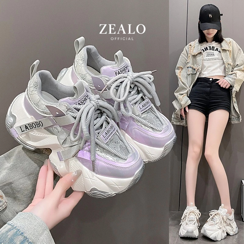 Zealo 361 Sneakers Wanita Zealo Korea  Tebal Sporty Casual Warna Ungu Abu Olahraga Anti Slip