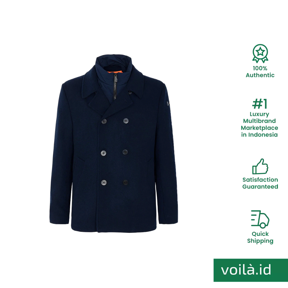 Double-Breasted Coat Wool Dark Blue Men