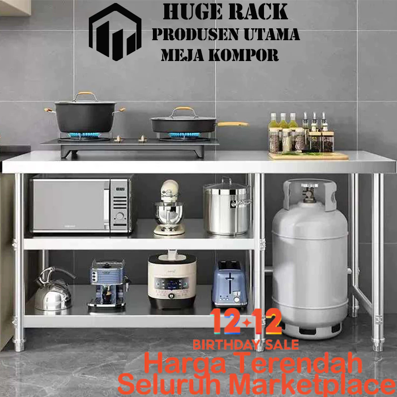 Meja Kompor Stainless Meja Kompor 2 Tungku Full Besi Meja Kompor Gas 2 Tungku Rak Kompor Rak Dapur S