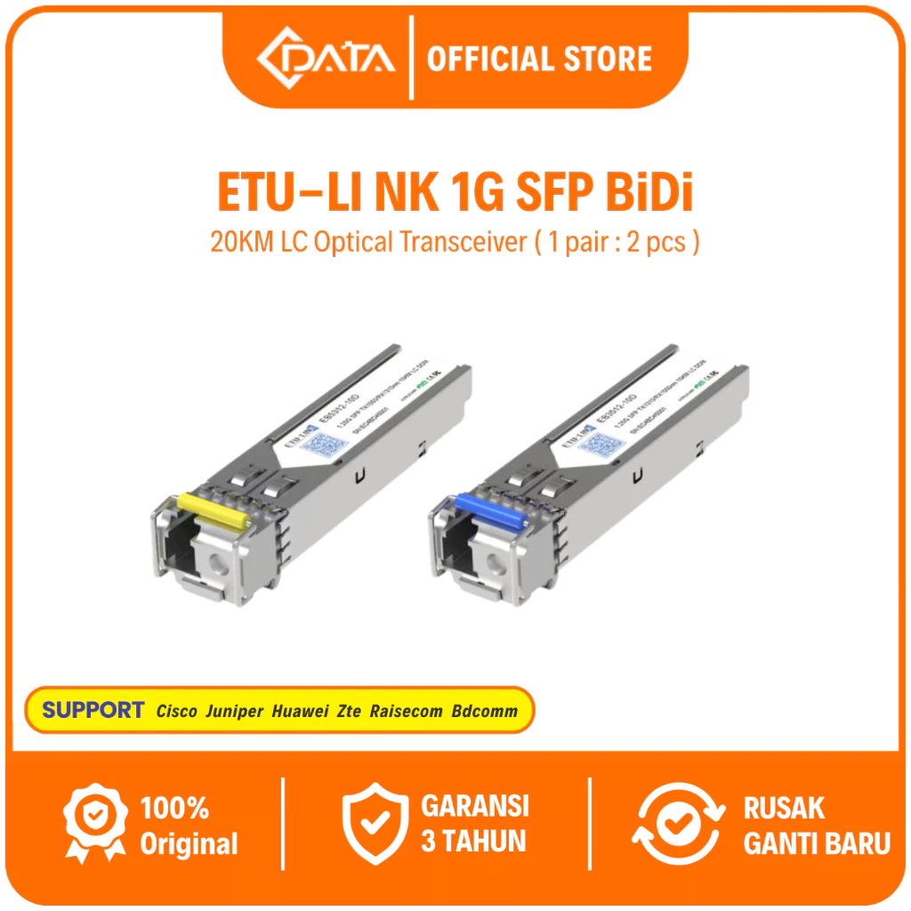 CDATA ETU-LINK SFP 1G BiDi 20KM LC 1pair (2pcs) – Single Fiber Optical Transceiver Gigabit - Compati