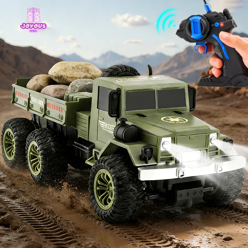 Mobil RC Truk Kargo Militer Remote Control dengan Lampu LED 4WD RC Mobil Monster Offroad 6 Roda