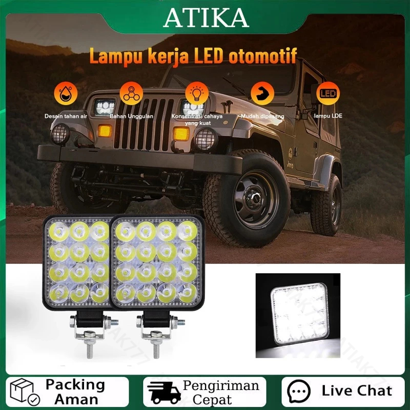 Lampu LED Sorot Mobil LED 48W 16 Titik Lampu Kerja Kotak Mini Lampu Depan Sorot Modifikasi Mobil
