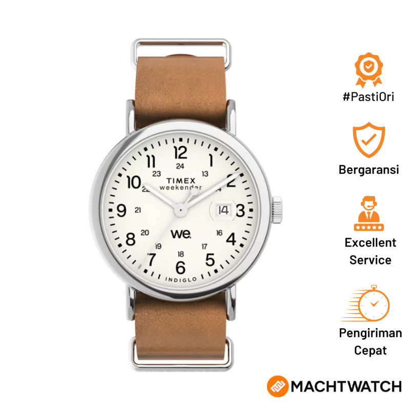 Jam Tangan Pria Timex Weekender TW2W86900 Indiglo White Dial Brown Leather Strap