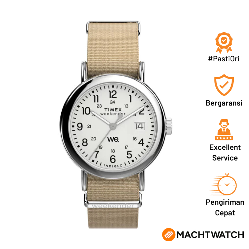 Jam Tangan Wanita Timex Weekender TW2Y09100 Indiglo White Dial Tan Fabric Strap