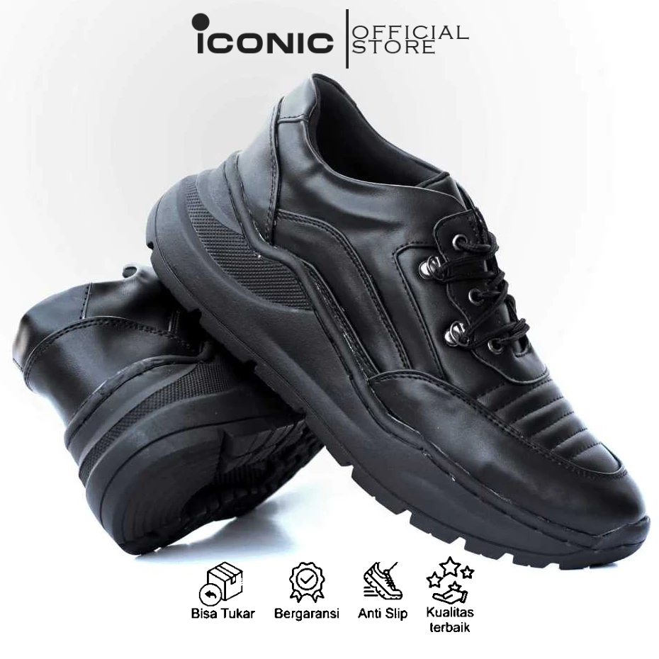 Sepatu Casual Sneakers Tali Hitam Kerja Pria Ukuran 39-44