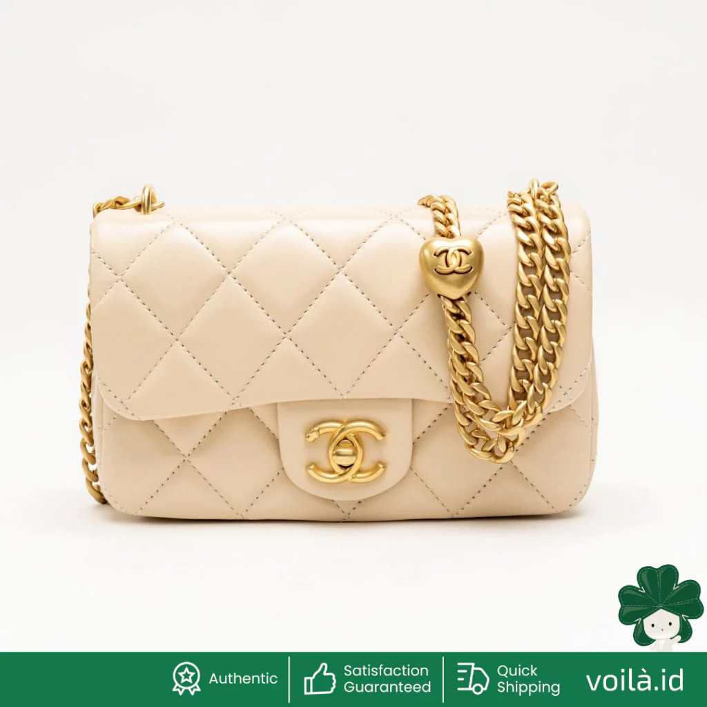 Heart Crush Mini Flap Bag Lambskin Beige Ghw