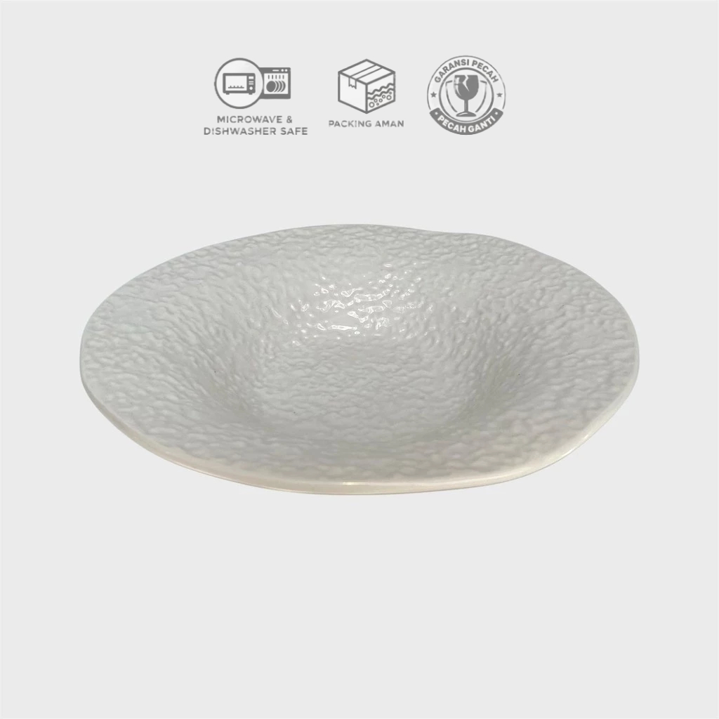 Rough White Unique Pasta Plate/Salad Plate Cantik/Salad Plate Aesthetic/Salad Plate Keramik/Salad Pl