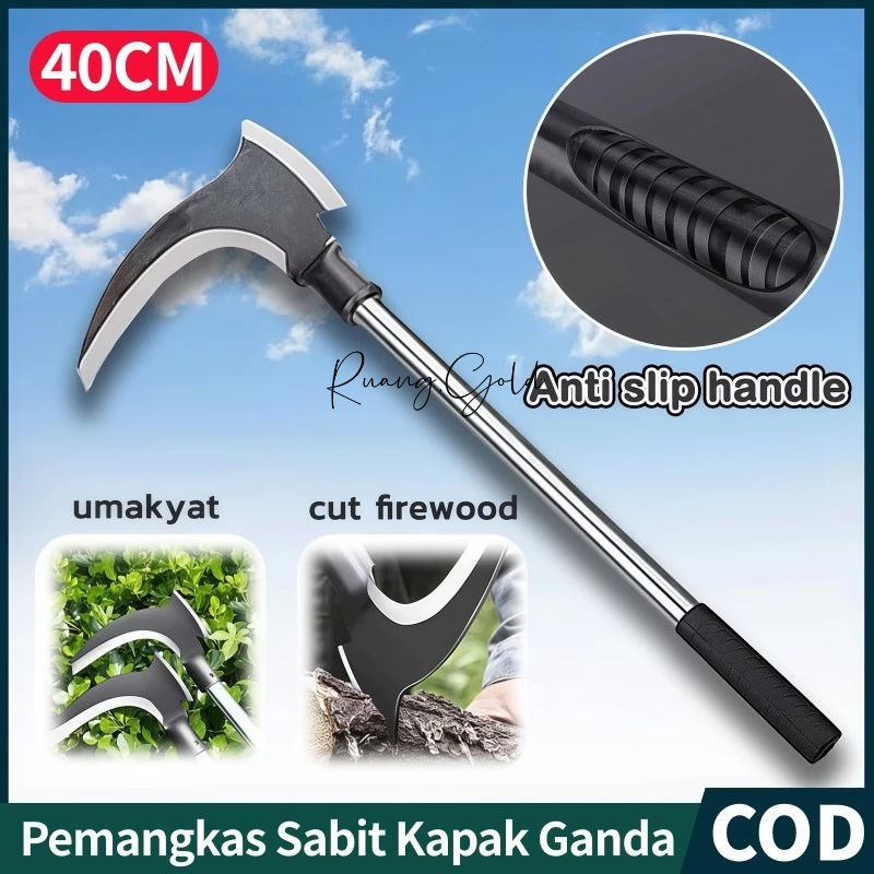 Asli Alat Perkebunan /Ukuran besar Alat Sabit Kapak Ganda Baja/Sabit Ranting Pohon/Sabit Rumput/40CM