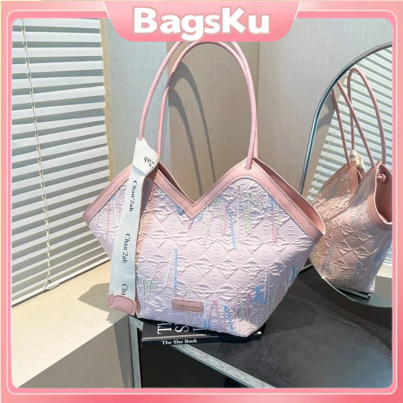 Tas Jinjing Bergaris Warna-Warni Elegan Tas Wanita Besar Terbaru Tas Wanita Elegan Tas Pink Totebag 