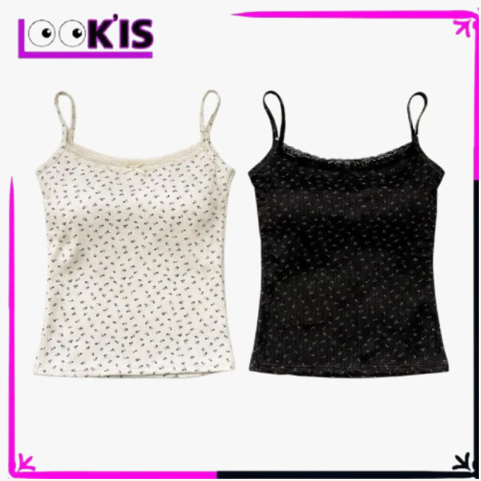 LOOKIS Tanktop Wanita Singlet Motif Bunga Renda 7084 Bra Busa Tali Floral Lace Pita Lucu Atasan Knit