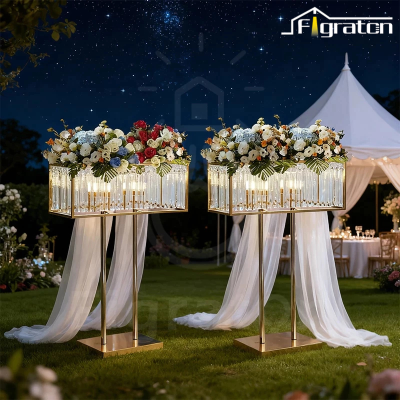 Dekorasi Meja Pernikahan Mewah - Vas Bunga Besi Electroplating Panjang, Cocok untuk Gedung Pernikaha