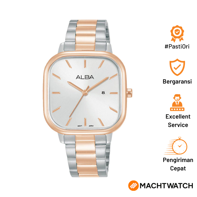 Jam Tangan Wanita Alba Fashion AH7BZ0X1 Ladies Silver White Dial Dual Tone Stainless Steel Strap
