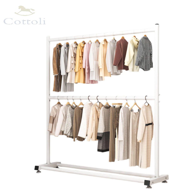 Cottoli SUS304 Rak Baju Gantung 2 Susun Rak Gantungan Baju Berdiri Besi Gantungan Baju Kuat Portable