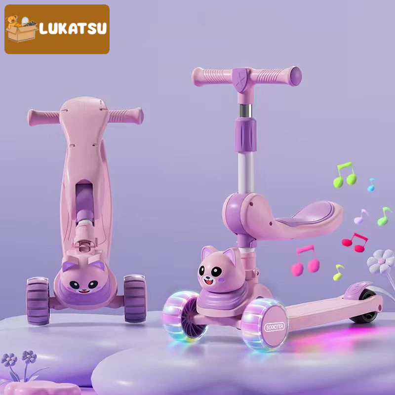Mainan Skuter 2in1 Mainan Scooter Anak Roda 3 dengan Dudukan + Lampu Pada Roda 2-12Thn Sekuter Anak