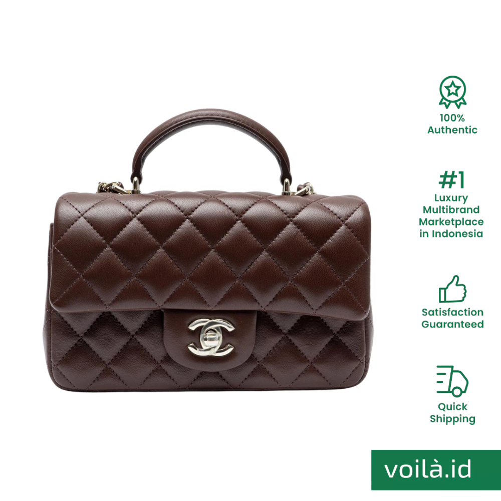 Chanel Mini Rectangular Top Handle Flap Bag Lambskin Dark Brown Lghw