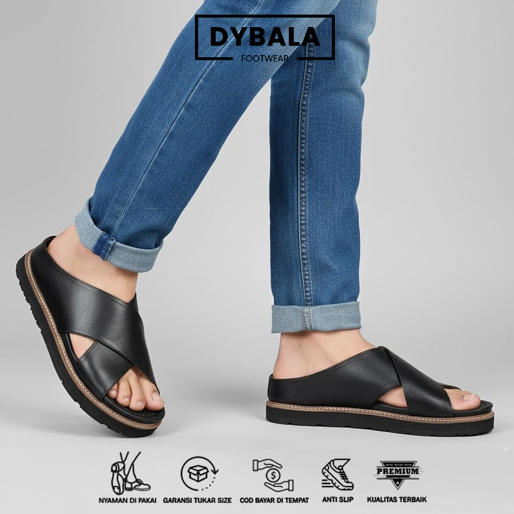 Sandal Slide Kulit Asli Pria Gaya Kasual yang Berkelas Outsole Karet Anti Slip - DERIO