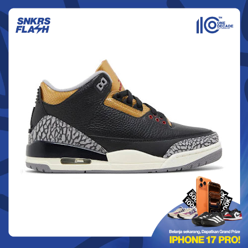 AIR JORDAN 3 Retro Black Cement Gold Sepatu Sneakers Wanita - CK9246067