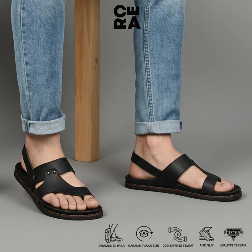 Sandal kulit asli pria kasual ukuran 39-44 - RIOT TEVEZ