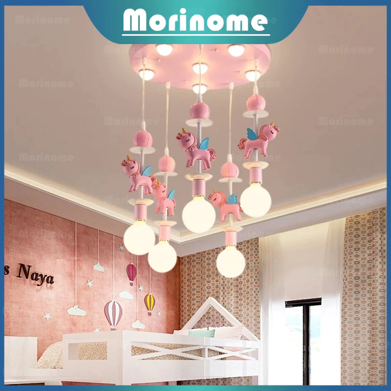 Lampu Gantung Hias Gantung Anak Lampu Gantung Kamar Tidur Gadis Unicorn 6Head 3warna Putri Kamar Gad