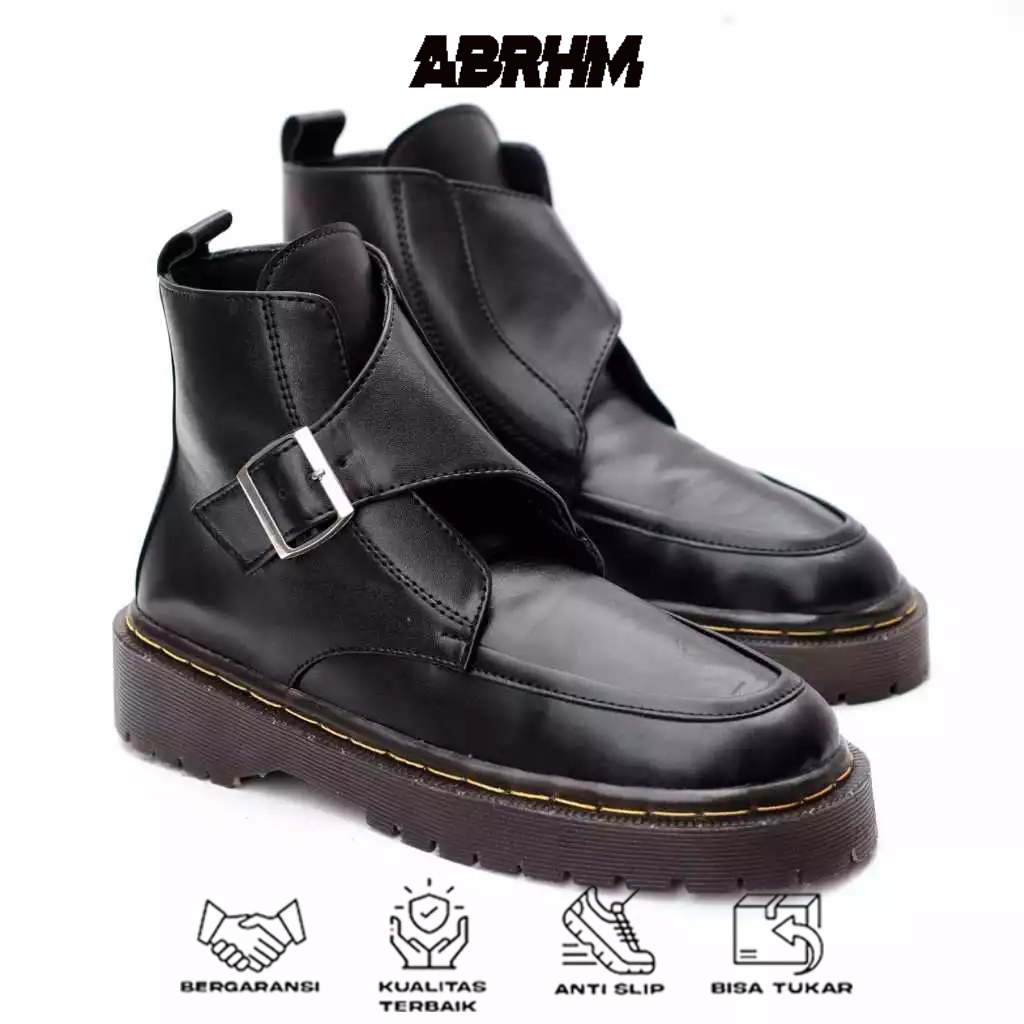 ABRHM Sepatu Pantofel Formal Docmart Wanita Hitam Hak Tinggi