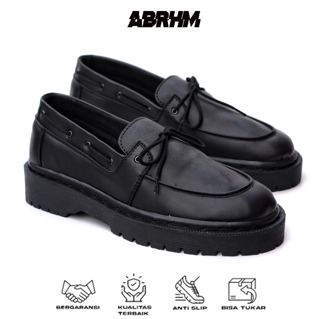 ABRHM Sepatu Loafers Docmart Pria Hitam Hak Tinggi