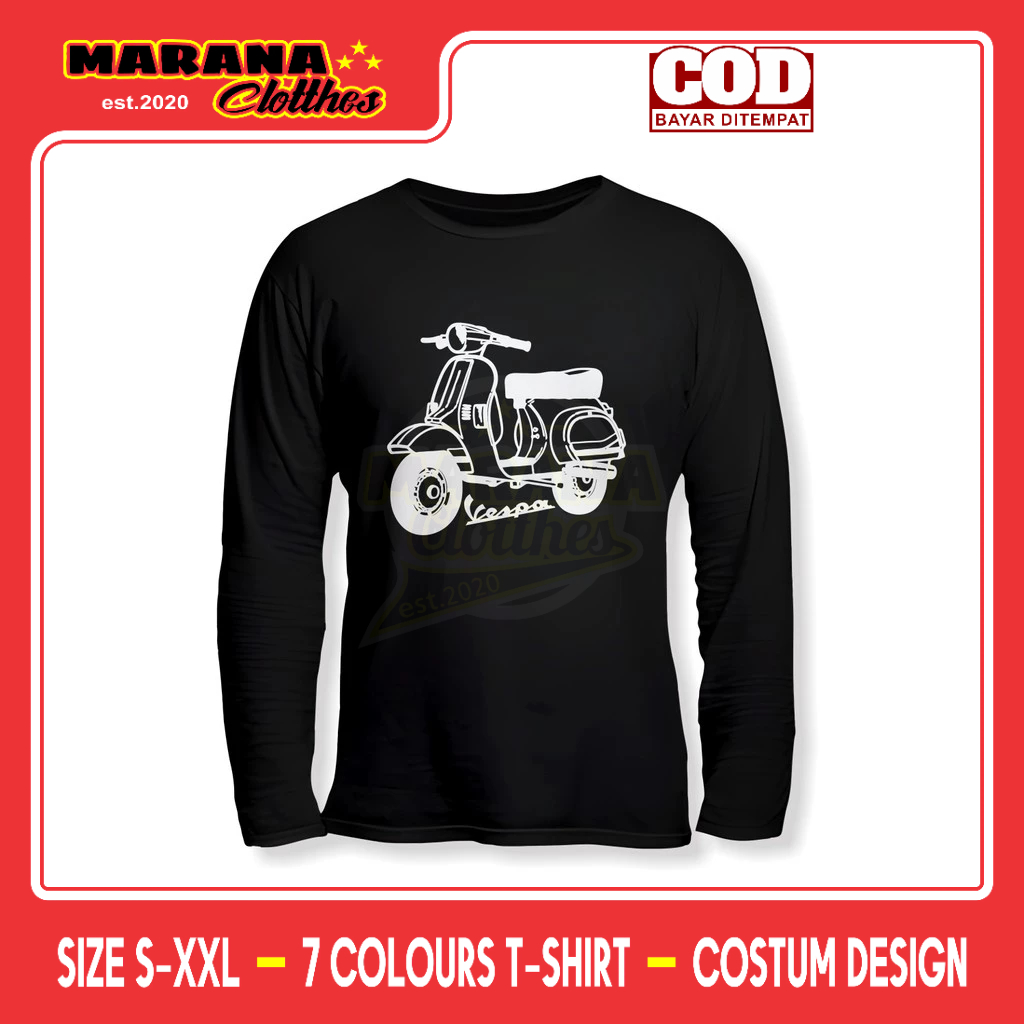 Kaos Vespa Lengan Panjang Baju Otomotif