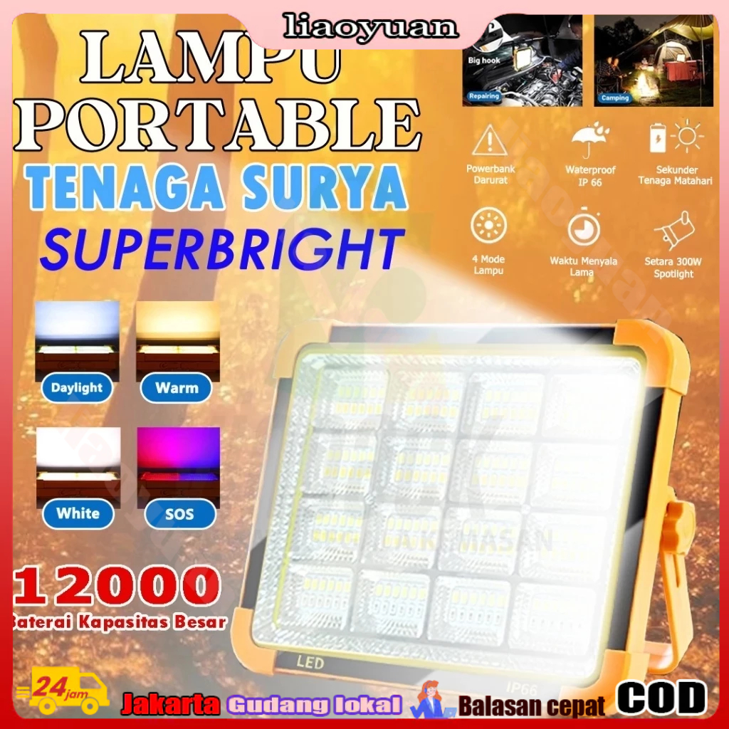 Lampu LED Solar Emergency 1500W-2000W Portable/ Lampu Emergensi Surya Outdoor Super Terang Powerbank