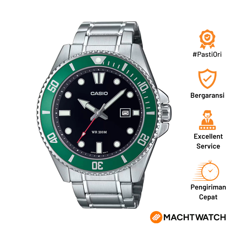 Jam Tangan Pria Casio General MDV-107D-3AVDF MDV107 MDV-107D Black Dial Stainless Steel Band