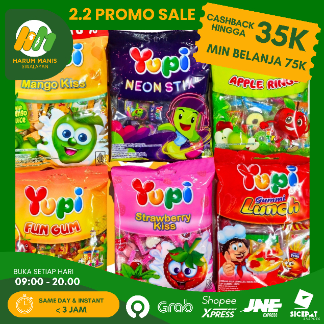 PERMEN YUPI / YUPI STRAWBERRY KISS / YUPI FUN GUM / YUPI NEON STIX / YUPI APPLE RINGS / YUPI MANGO K
