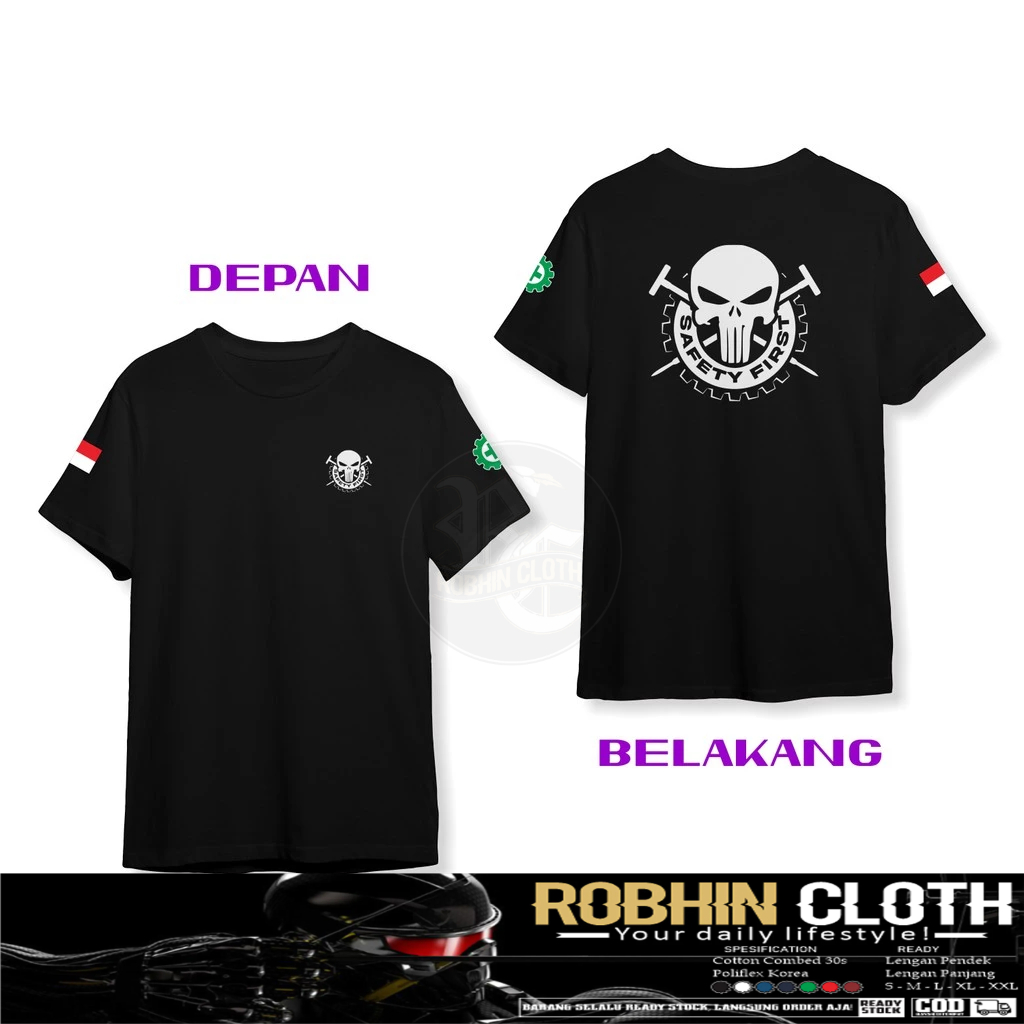 Kaos Baju SAFETY FIRST Tojok Sawit Desain Tengkorak Petani Sawit DB Kaos Distro