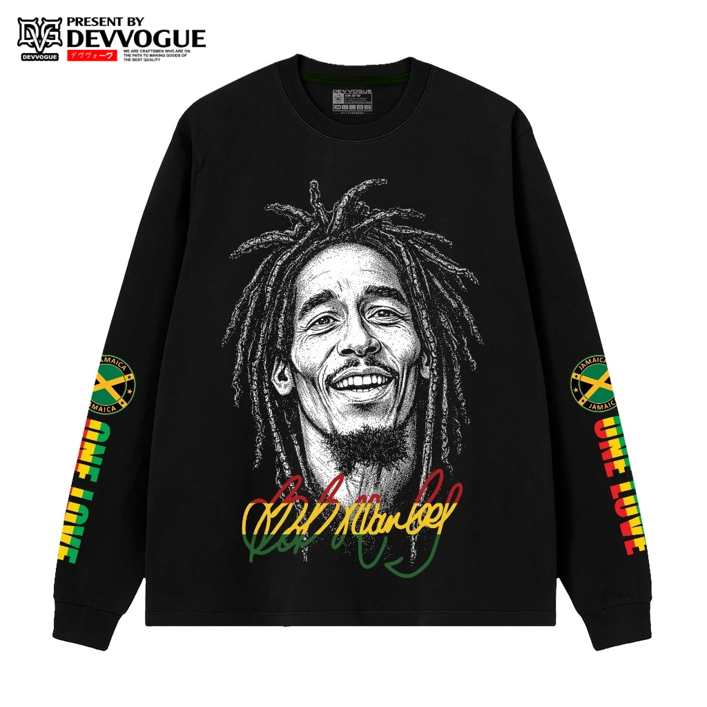 Devvogue Kaos Bob Marley Signature Lengan Panjang Rib Combed 24s