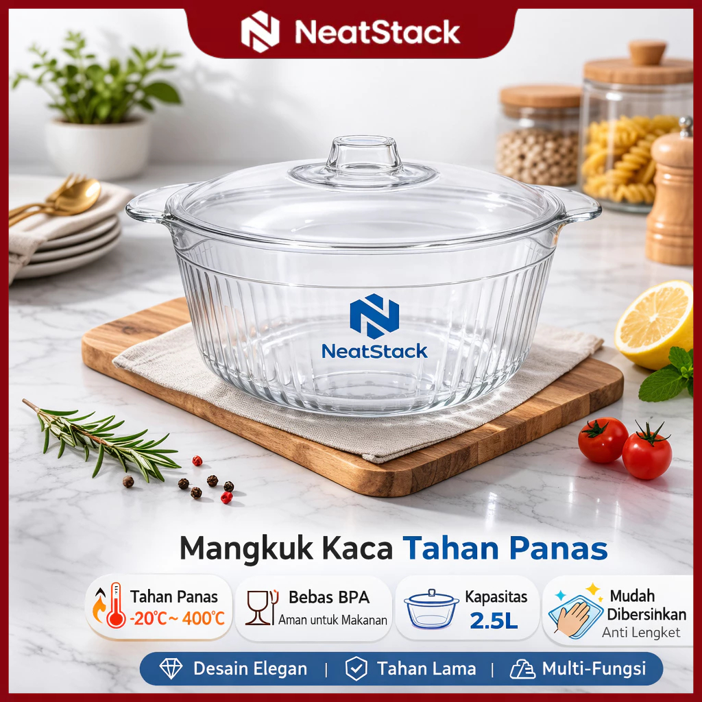 NEW!!! NeatStack - Mangkok Plastik 450/600ml + Tutup Aesthetic untuk Sup, Salad, Buah & Sayur