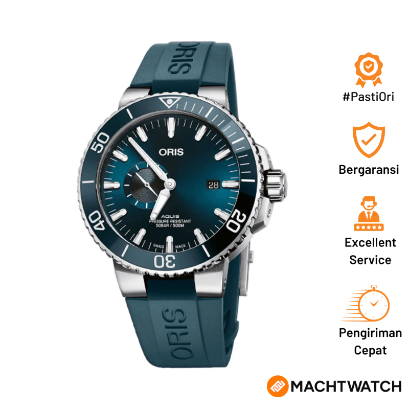Jam Tangan Pria Oris Aquis 01-743-7733-4155-07-4-24-69EB Divers Small Second Date Blue Dial Blue Rub